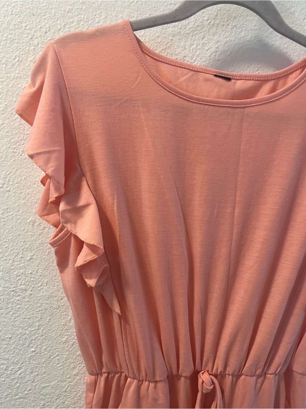 Women's Peach Ruffle Sleeve Drawstring Dress - Picture 5 of 9